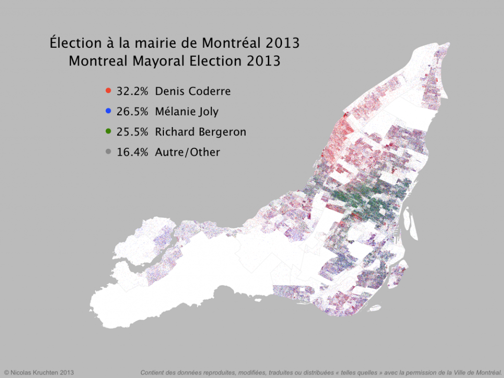 Dot Map of 2013 Montreal Election Results